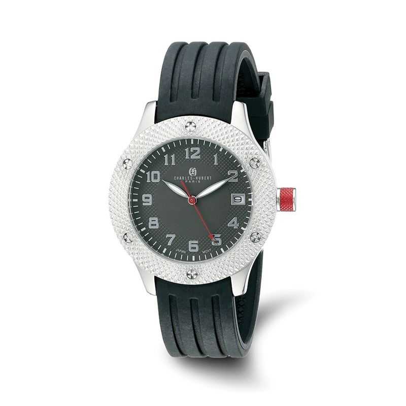 Charles Hubert Ladies Stainless Steel  Polyurethane Black Dial Watch